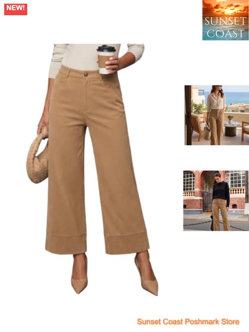 Womens Corduroy Pants High Waisted Cropped Wide Leg Baggy Ankle